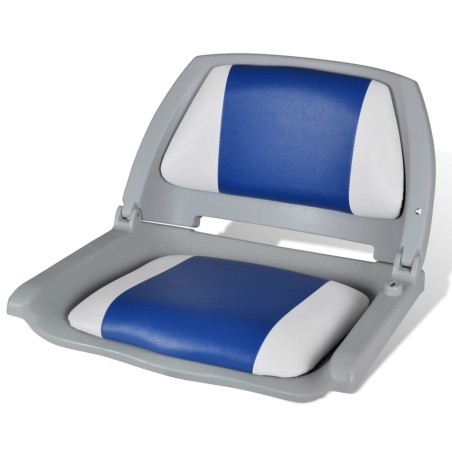 vidaXL Asiento de barco respaldo plegable cojín azul blanco 41x51x48cm