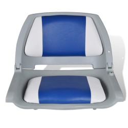 vidaXL Asiento de barco respaldo plegable cojín azul blanco 41x51x48cm