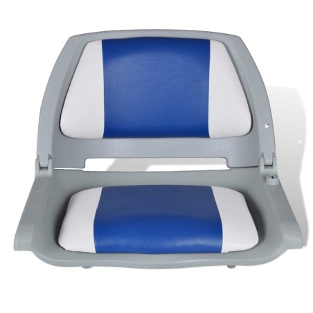 vidaXL Asiento de barco respaldo plegable cojín azul blanco 41x51x48cm
