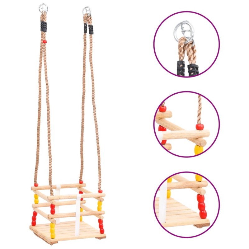 vidaXL Columpio para bebé con cinturón de seguridad madera de pino vidaXL Columpio para bebé con cinturón de seguridad madera de pino