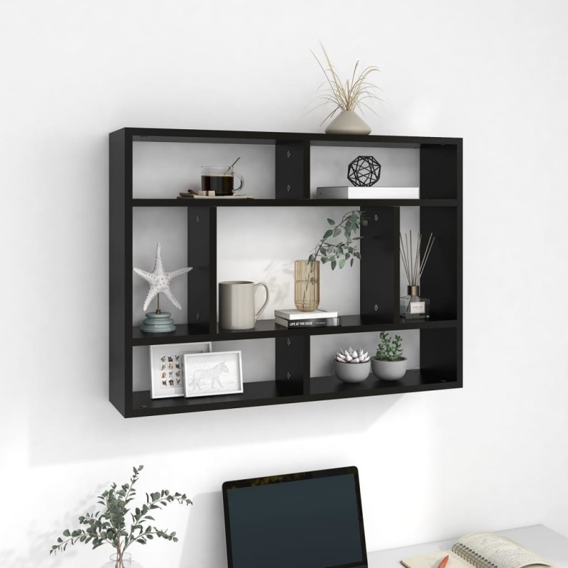 vidaXL Estantería de pared madera contrachapada negro 75x16x55 cm vidaXL Estantería de pared madera contrachapada negro 75x16x55 cm
