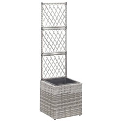 vidaXL Enrejado y arriate 1 maceta ratán sintético gris 30x30x107 cm