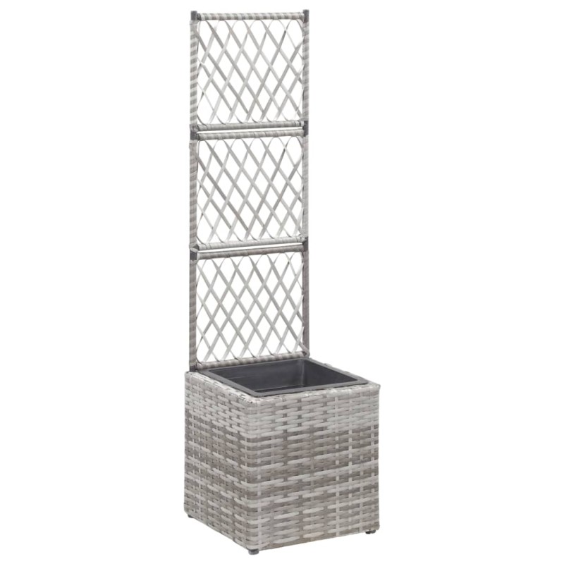 vidaXL Enrejado y arriate 1 maceta ratán sintético gris 30x30x107 cm vidaXL Enrejado y arriate 1 maceta ratán sintético gris 30x30x107 cm