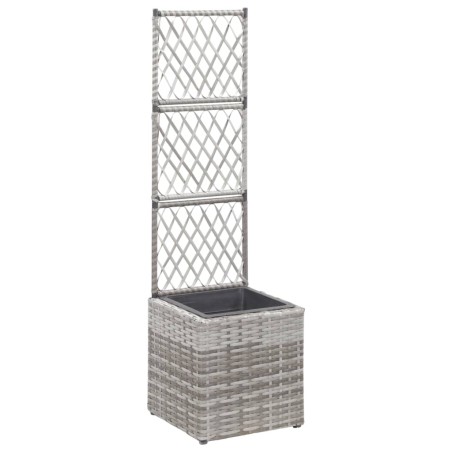 vidaXL Enrejado y arriate 1 maceta ratán sintético gris 30x30x107 cm