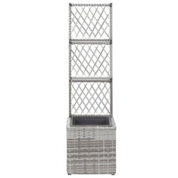 vidaXL Enrejado y arriate 1 maceta ratán sintético gris 30x30x107 cm
