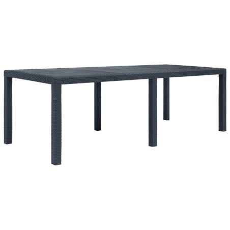 vidaXL Mesa de jardín de plástico aspecto ratán gris 220x90x72 cm 