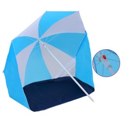 vidaXL Sombrilla refugio de playa de tela azul y blanca 180 cm