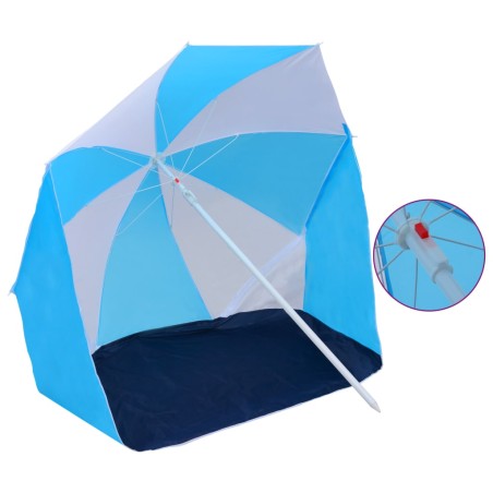 vidaXL Sombrilla refugio de playa de tela azul y blanca 180 cm