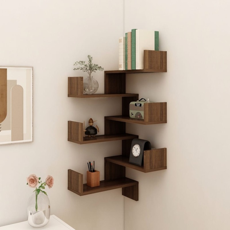 vidaXL Estanterías de esquina de pared 2uds marrón roble 40x40x50 cm vidaXL Estanterías de esquina de pared 2uds marrón roble 40x40x50 cm