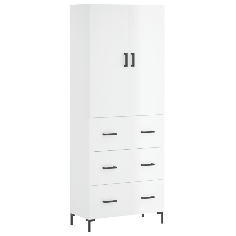 vidaXL Aparador alto madera contrachapada blanco brillo 69,5x34x180 cm