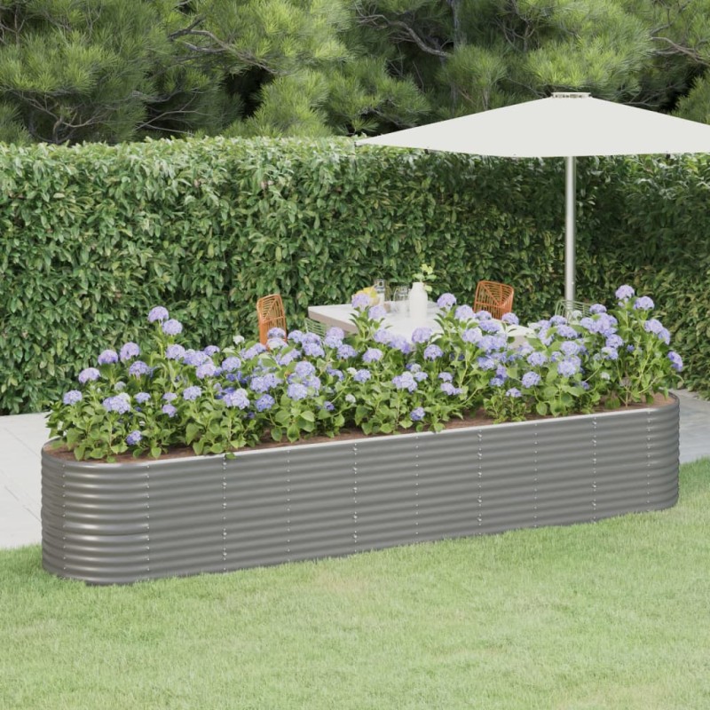 vidaXL Jardinera arriate acero recubrimiento polvo gris 368x80x68 cm vidaXL Jardinera arriate acero recubrimiento polvo gris 368x80x68 cm