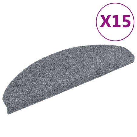 vidaXL Alfombrilla escaleras 15ud tela punzonada 65x21x4cm gris claro