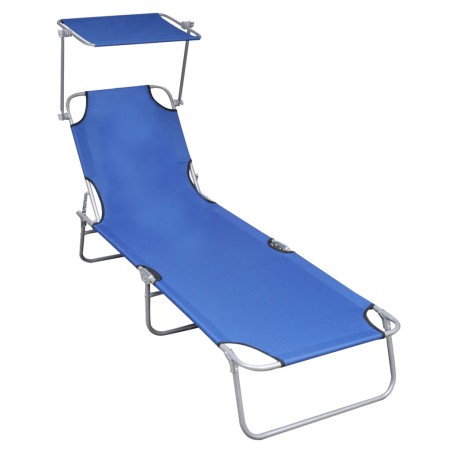 vidaXL Tumbona plegable con toldo de aluminio azul
