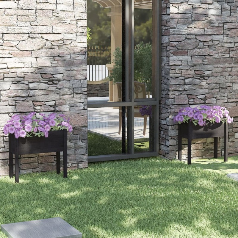 vidaXL Jardineras 2 uds madera maciza de pino negro 70x31x70 cm vidaXL Jardineras 2 uds madera maciza de pino negro 70x31x70 cm