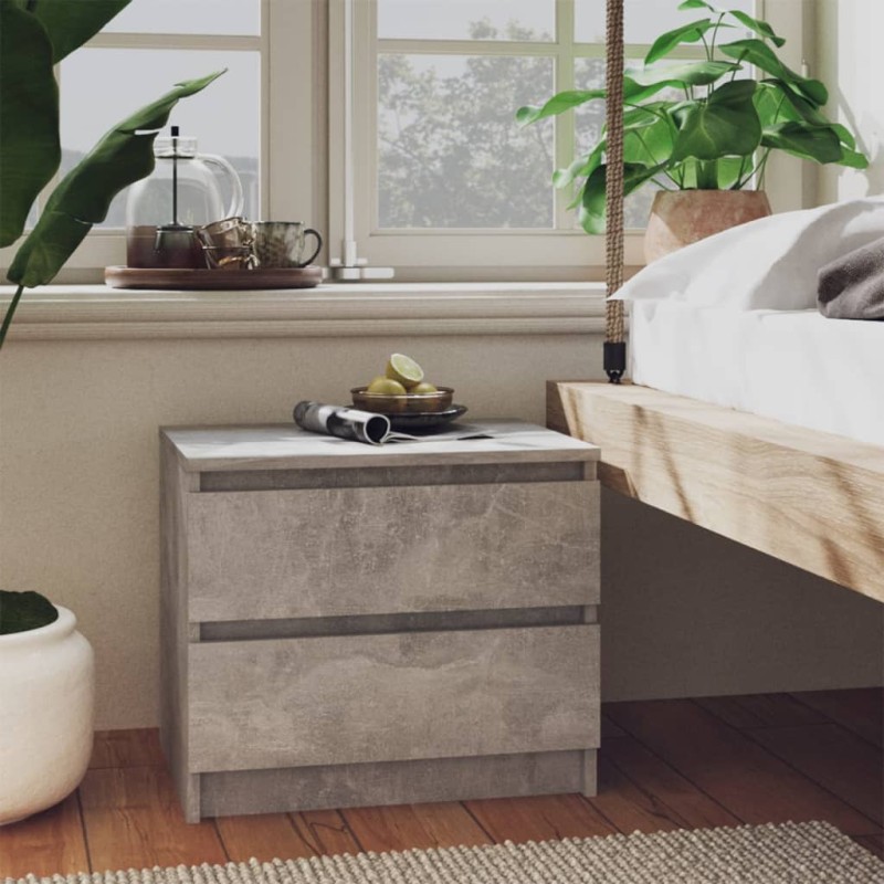 vidaXL Mesita de noche madera contrachapada gris hormigón 50x39x43,5cm