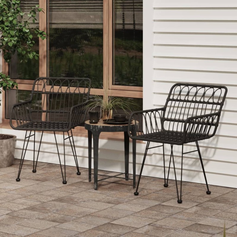 vidaXL Sillas de jardín reposabrazos 2 uds ratán PE negro 56x64x80 cm vidaXL Sillas de jardín reposabrazos 2 uds ratán PE negro 56x64x80 cm