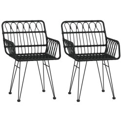 vidaXL Sillas de jardín reposabrazos 2 uds ratán PE negro 56x64x80 cm