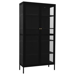 vidaXL Vitrina de acero y vidrio templado negra 90x40x180 cm