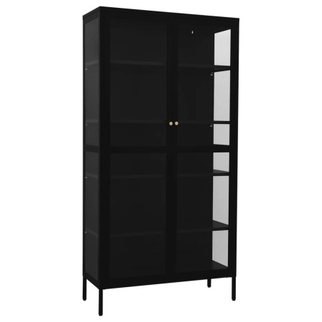 vidaXL Vitrina de acero y vidrio templado negra 90x40x180 cm