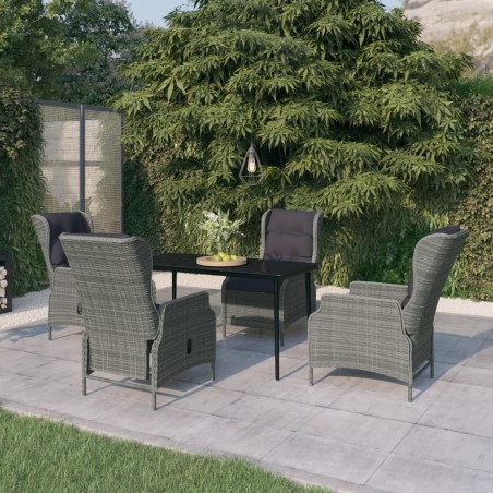 vidaXL Juego de comedor para jardín 5 piezas ratán sintético gris