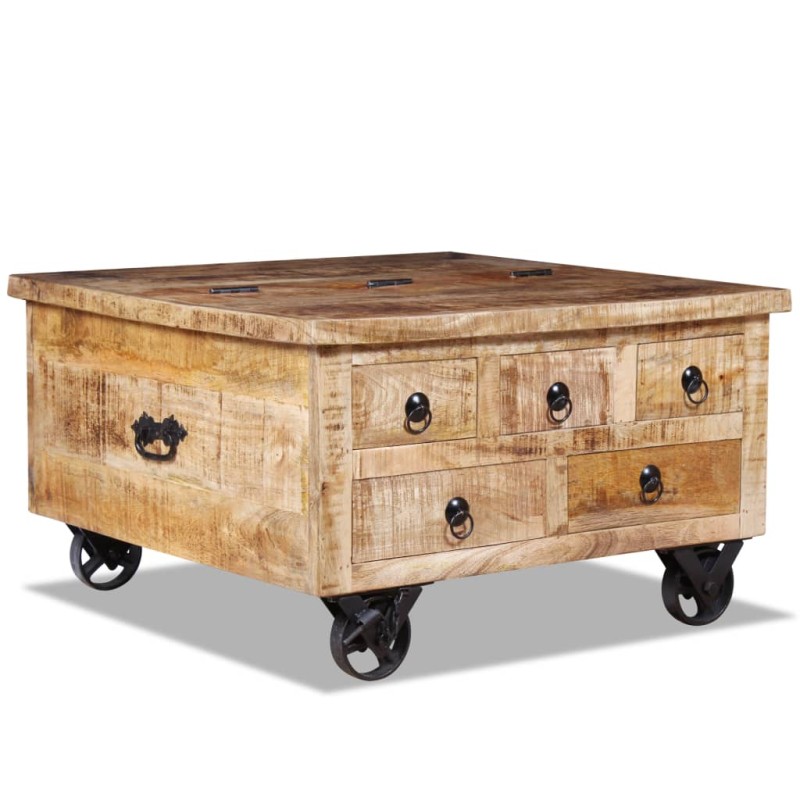 vidaXL Mesa de centro de madera de mango rugosa 70x70x40 cm vidaXL Mesa de centro de madera de mango rugosa 70x70x40 cm