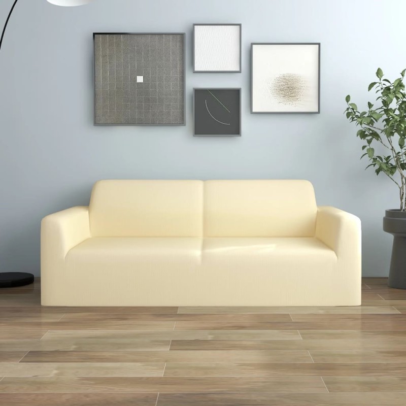 vidaXL Funda elástica para sillón de 2 plazas poliéster jersey crema vidaXL Funda elástica para sillón de 2 plazas poliéster jersey crema