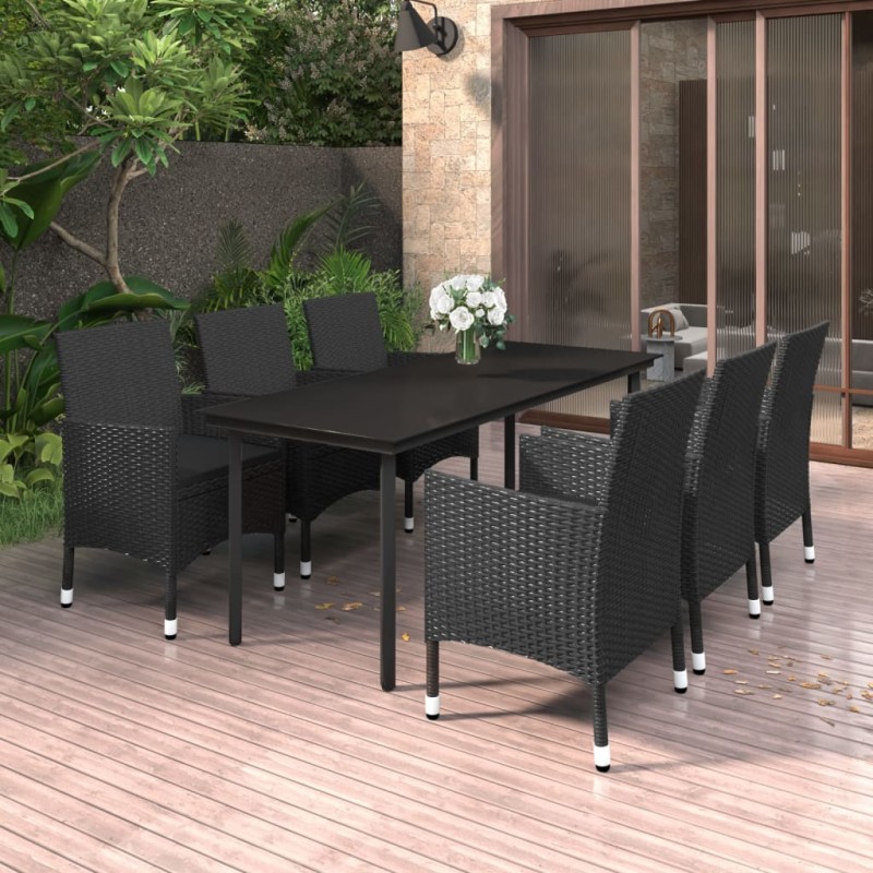 vidaXL Set comedor de jardín 7 pzas y cojines ratán sintético y vidrio vidaXL Set comedor de jardín 7 pzas y cojines ratán sintético y vidrio