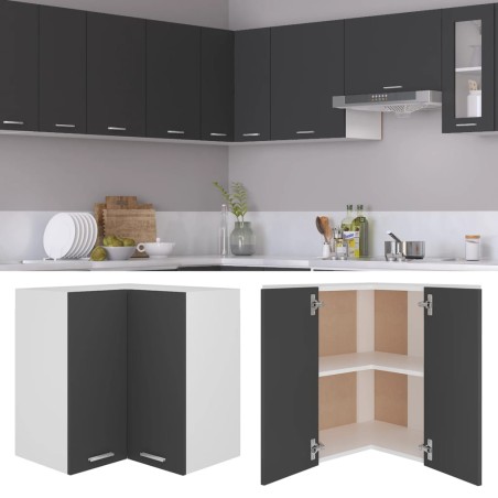 vidaXL Armario colgante esquina madera de ingeniería gris 57x57x60 cm