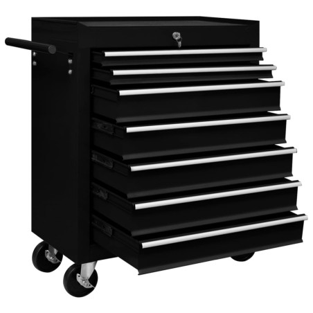 vidaXL Carrito caja de herramientas 7 cajones negro  