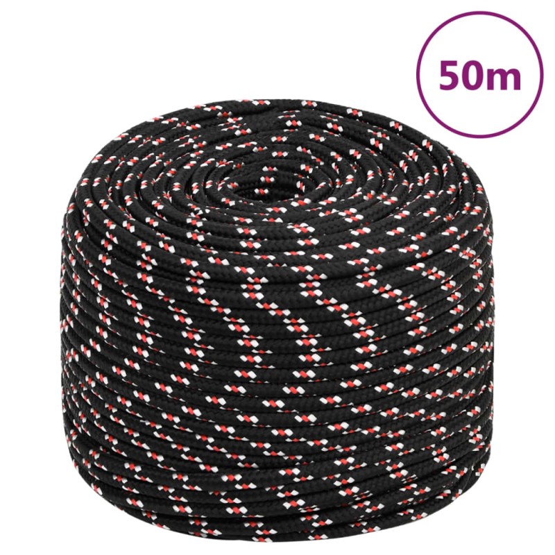 vidaXL Cuerda de barco polipropileno negra 8 mm 50 m