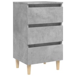 vidaXL Mesita de noche patas madera maciza gris hormigón 40x35x69 cm