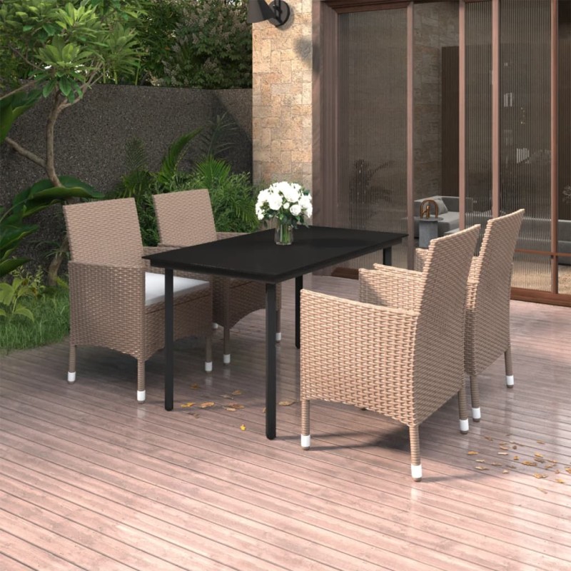 vidaXL Set comedor de jardín 5 pzas y cojines ratán sintético y vidrio vidaXL Set comedor de jardín 5 pzas y cojines ratán sintético y vidrio