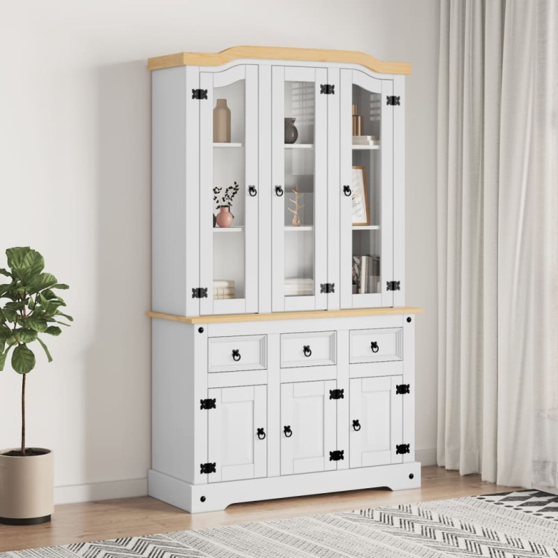 vidaXL Aparador Corona madera maciza pino mexicano blanco 112x43x196cm vidaXL Aparador Corona madera maciza pino mexicano blanco 112x43x196cm