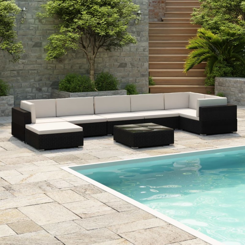 vidaXL Set de muebles de jardín 8 pzas y cojines ratán sintético negro vidaXL Set de muebles de jardín 8 pzas y cojines ratán sintético negro