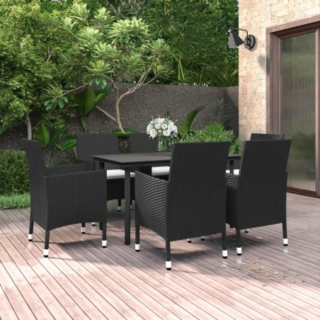 vidaXL Set comedor de jardín 7 pzas y cojines ratán sintético y vidrio