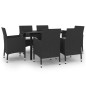 vidaXL Set comedor de jardín 7 pzas y cojines ratán sintético y vidrio vidaXL Set comedor de jardín 7 pzas y cojines ratán sintético y vidrio