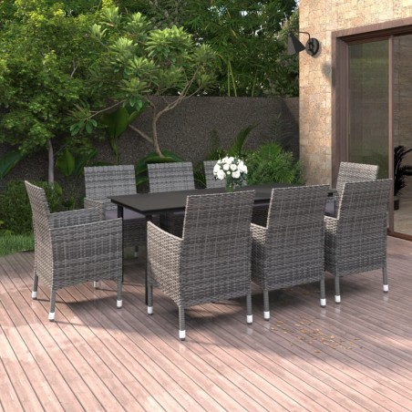 vidaXL Set comedor de jardín 9 pzas y cojines ratán sintético y vidrio