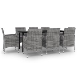vidaXL Set comedor de jardín 9 pzas y cojines ratán sintético y vidrio
