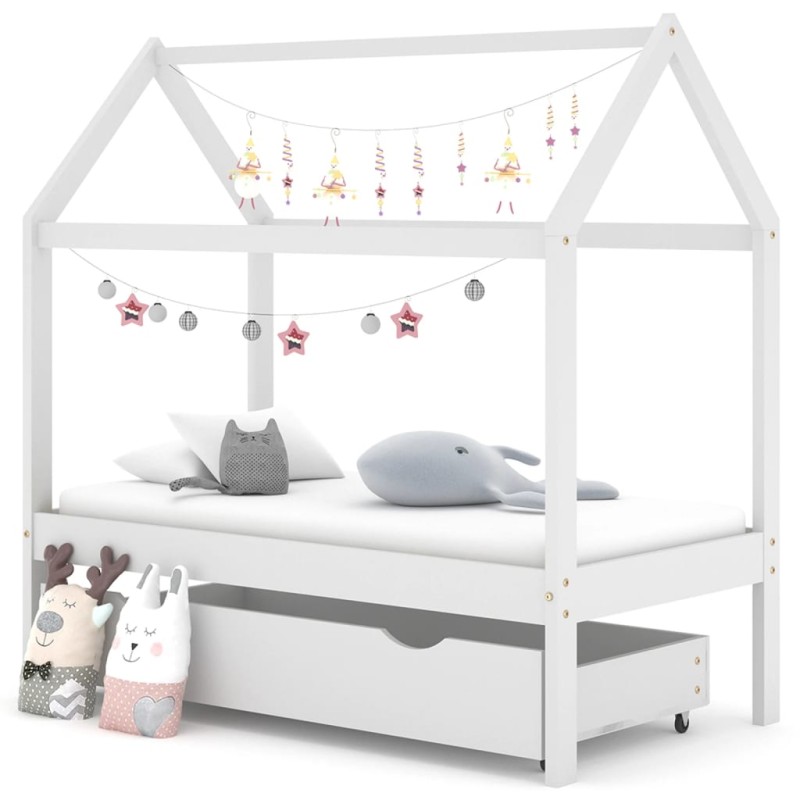 vidaXL Estructura de cama infantil y cajón madera pino blanca 70x140cm vidaXL Estructura de cama infantil y cajón madera pino blanca 70x140cm