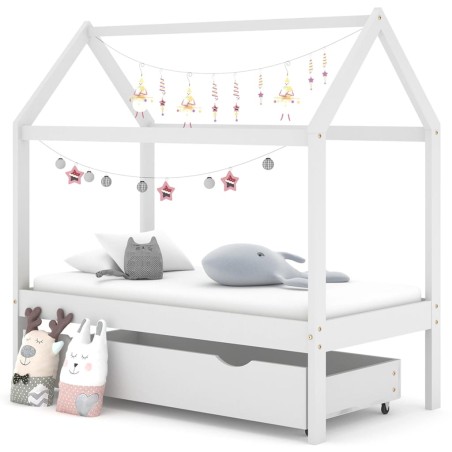 vidaXL Estructura de cama infantil y cajón madera pino blanca 70x140cm