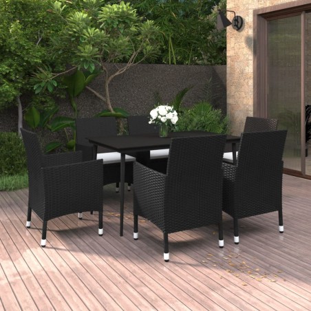 vidaXL Set comedor de jardín 7 pzas y cojines ratán sintético y vidrio