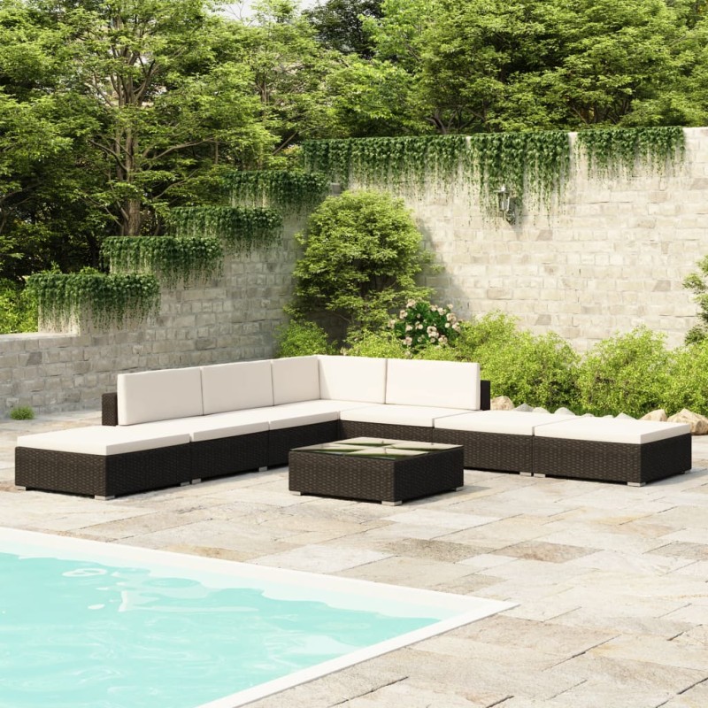 vidaXL Set muebles de jardín 8 piezas y cojines ratán sintético negro vidaXL Set muebles de jardín 8 piezas y cojines ratán sintético negro