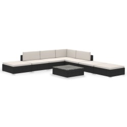 vidaXL Set muebles de jardín 8 piezas y cojines ratán sintético negro