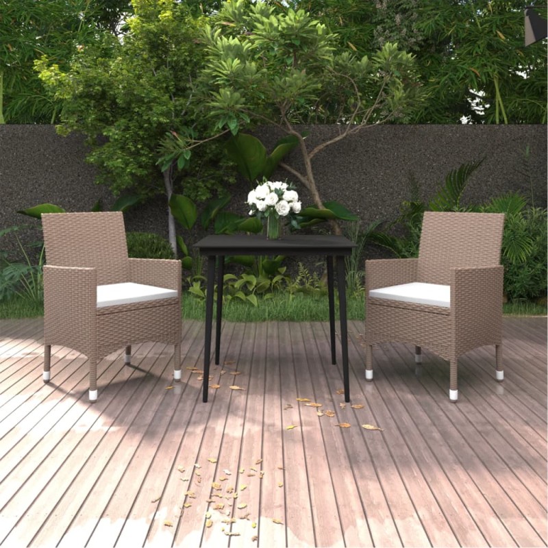 vidaXL Set comedor de jardín 3 pzas y cojines ratán sintético y vidrio vidaXL Set comedor de jardín 3 pzas y cojines ratán sintético y vidrio