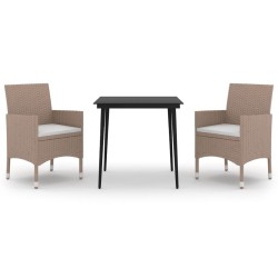 vidaXL Set comedor de jardín 3 pzas y cojines ratán sintético y vidrio
