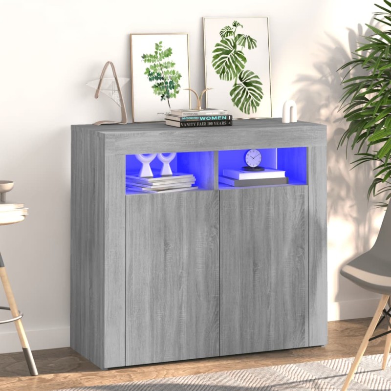 vidaXL Aparador con luces LED gris Sonoma 80x35x75 cm vidaXL Aparador con luces LED gris Sonoma 80x35x75 cm