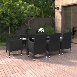 vidaXL Set comedor de jardín 9 pzas y cojines ratán sintético y vidrio