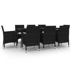 vidaXL Set comedor de jardín 9 pzas y cojines ratán sintético y vidrio