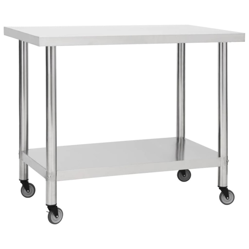 vidaXL Mesa de trabajo para cocina con ruedas acero inox 100x45x85 cm vidaXL Mesa de trabajo para cocina con ruedas acero inox 100x45x85 cm