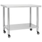 vidaXL Mesa de trabajo para cocina con ruedas acero inox 100x45x85 cm vidaXL Mesa de trabajo para cocina con ruedas acero inox 100x45x85 cm